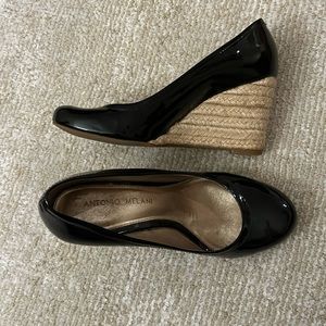 Antonio Melani Black Patent Leather Wedges